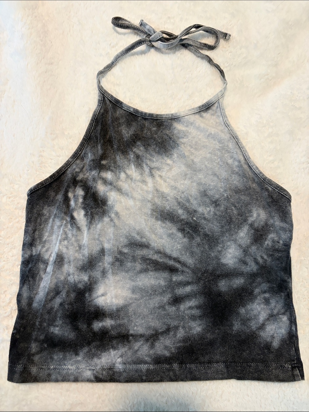 Brandy Melville Black & White Tie-Dye Halter Crop Top